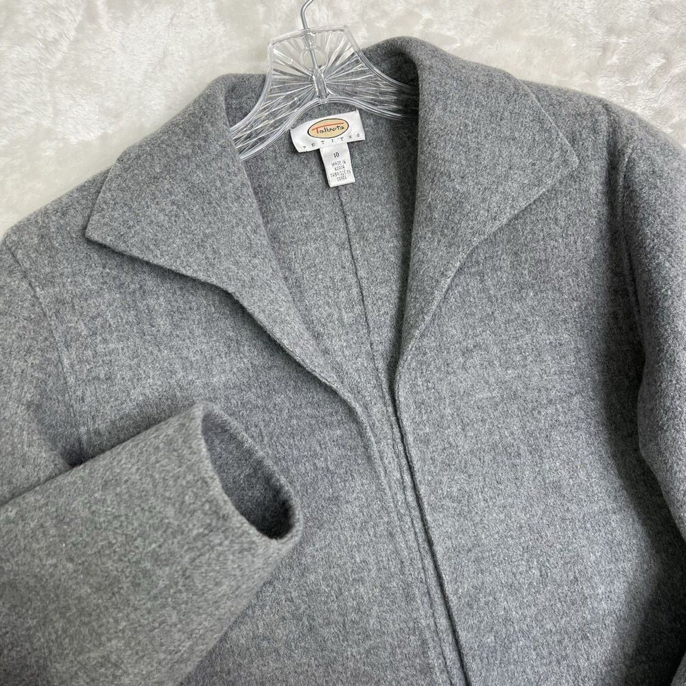 Talbots Women’s Size 10P Natural Fine Wool Jacket Grey/White Light  Organic Chic